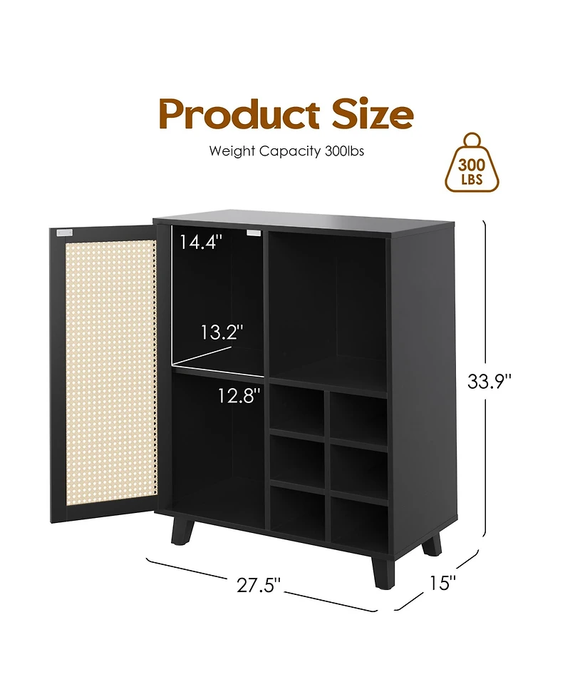 Clihome Rattan Sideboard Cabinet Wine Bar with Storage