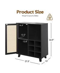 Clihome Rattan Sideboard Cabinet Wine Bar with Storage