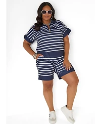 Ashley Stewart Women's Athletic Knit Striped Pullover