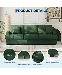 homfan 86" Corduroy Comfy Sofa, 3-Seater with 2 Throw Pillows, Cloud Couch Deep Seats, Removable Back Cushions, Modern Sofa for Living Room.