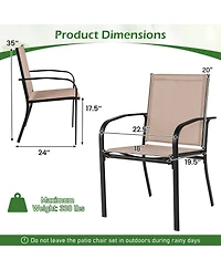 Gymax Outdoor Dining Chairs Set of 2 With Breathable Fabric Armrests High Back