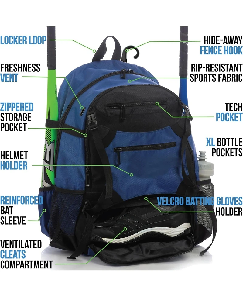 Furlihong Baseball Bag – Backpack with Helmet Holder for Baseball, T-Ball and Softball Gear Youth & Adults, Holds Bat, Helmet, Glove, Shoes