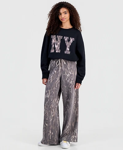 Almost Famous Juniors' Leopard-Print Wide-Leg Sweatpants