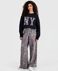 Almost Famous Juniors' Leopard-Print Wide-Leg Sweatpants