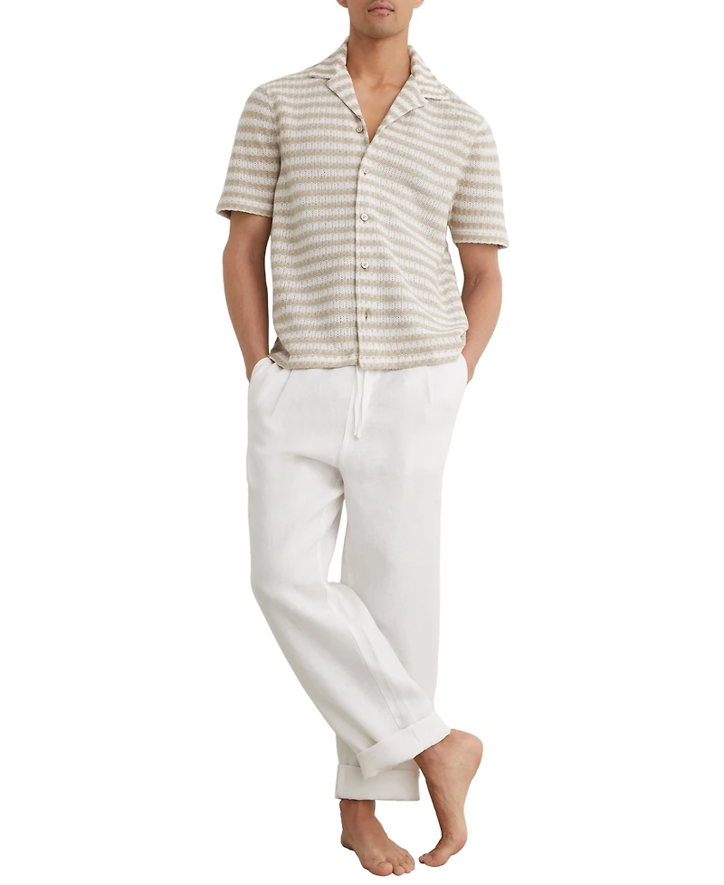 Reiss Men's Island Stripe Crochet Cuban Shirt