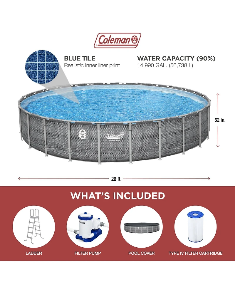 Coleman 26' x 52" Power Steel Frame Deluxe Series Above Ground Swimming Pool Set