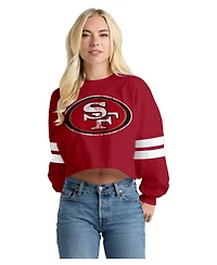 Spirit Jersey Women's Scarlet San Francisco 49ers Oversized Cropped Stripe Long Sleeve T-Shirt