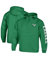 Champion Men's Kelly Green Philadelphia Eagles Packable Hooded Windbreaker Half-Zip Jacket
