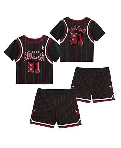 Mitchell & Ness Preschool 2-Pack Dennis Rodman Black Chicago Bulls Play by Place T-Shirt and Shorts