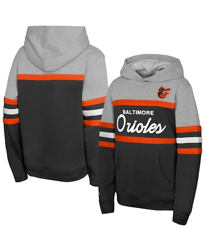 Mitchell & Ness Big Boys and Girls Black/Gray Baltimore Orioles Cooperstown Head Coach Pullover Hoodie
