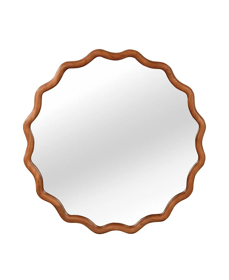 Laoties 24" Round Wavy Wood Frame Accent Mirror for Entryway and Bathroom