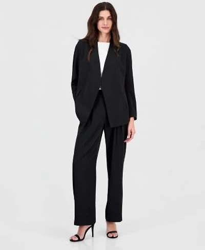 Anne Klein Womens Stretch Collarless Open Front Jacket Pull On High Rise Pleated Pants