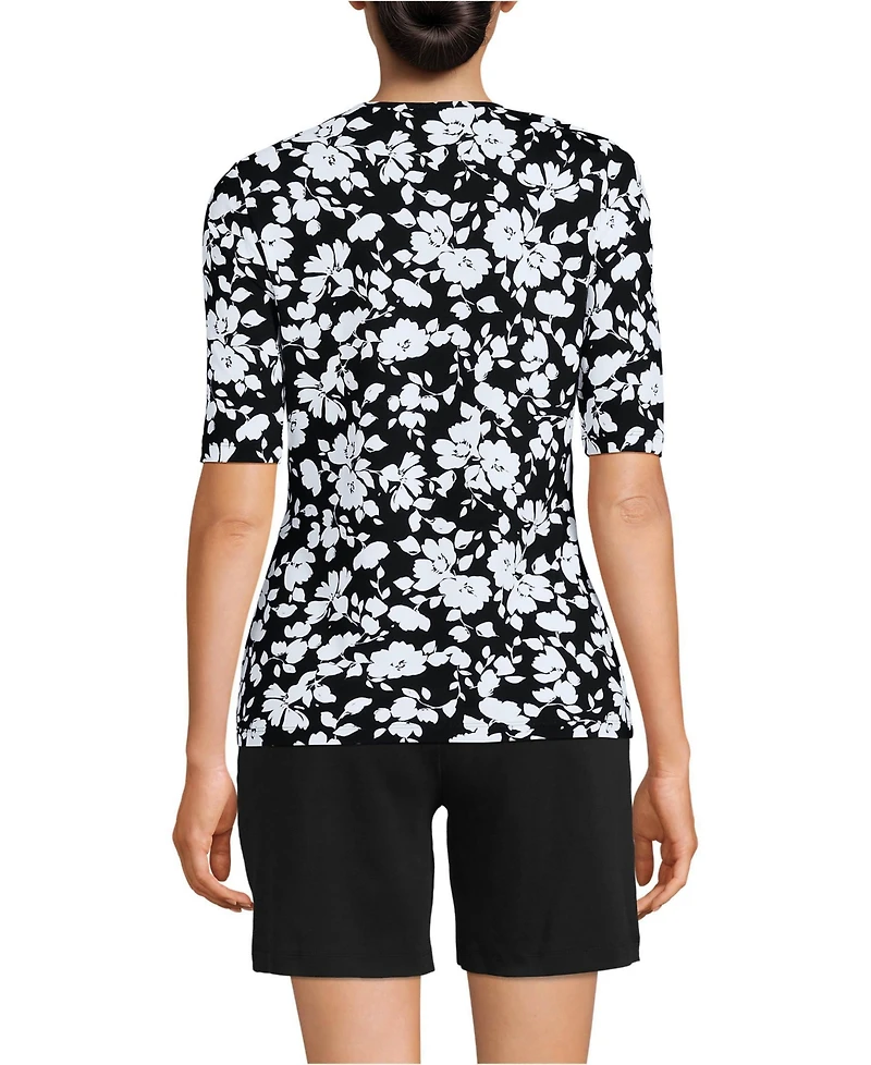 Lands' End Women's Elbow Sleeve Crewneck Garden Tee- Sunshade Upf 50 Quick Dry