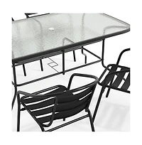 Patio Table & Chairs Set With Rectangular Metal Table With Tempered Glass Top And Stacking Chairs