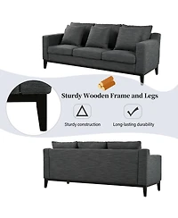 Maison Boucle 80.5'' Fabric Sofa, Modern 3 Seater Couch with Wood Legs, 3 Pillows
