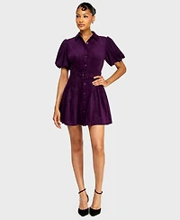 Alex & Sophia Juniors' Collared Neck Suede Belted Mini Dress
