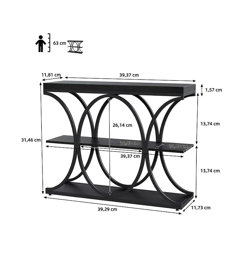 homfan Narrow 3-Tier Console Table for Entryway, Hallway, or Behind Sofa, Metal Frame, Wood Grain Finish
