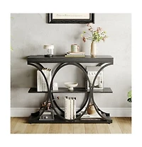 homfan Narrow 3-Tier Console Table for Entryway, Hallway, or Behind Sofa, Metal Frame, Wood Grain Finish