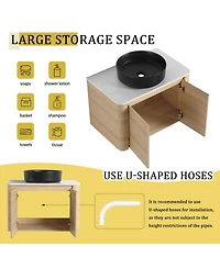 Sillysis Wall Mounted Modern Bathroom Vanity with Plywood Cabinet, Stone Countertop