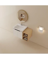 Sillysis Inch Wall Mounted Bathroom Vanity with Ceramic Sink, Storage Shelves, Soft Close Doors