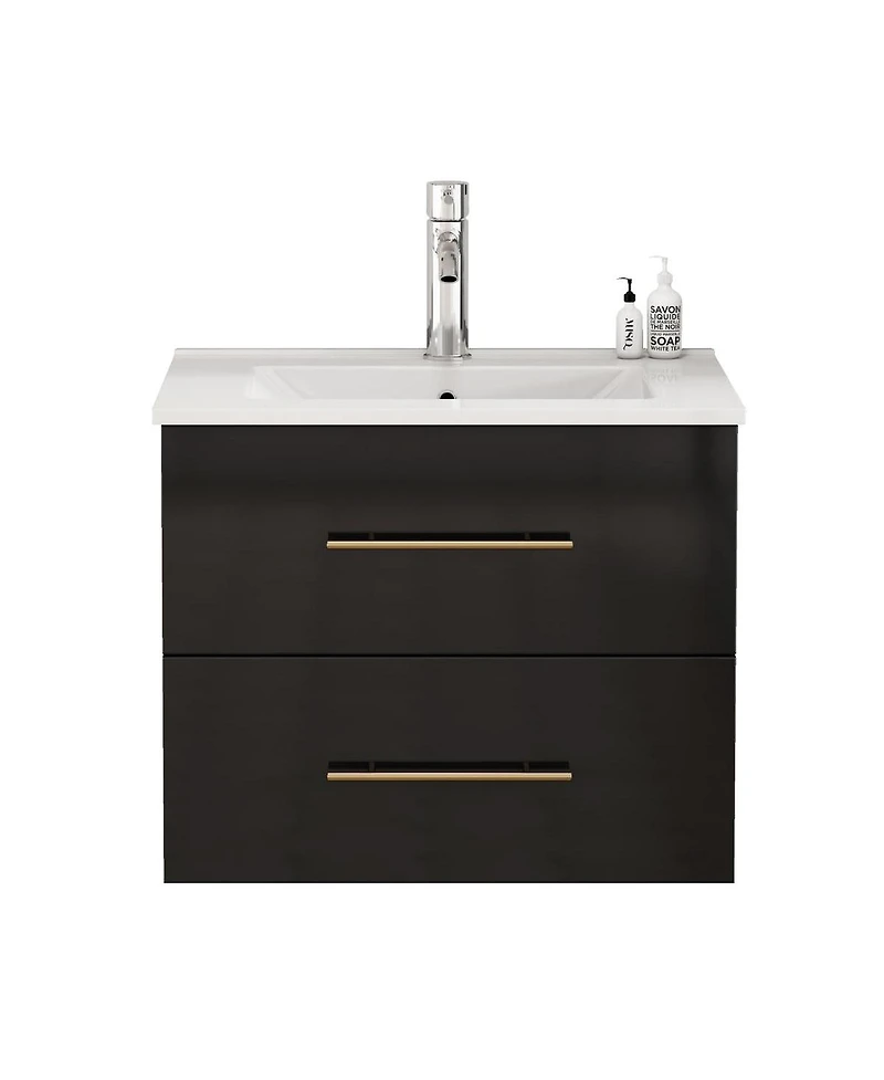 Sillysis Wall Mounted Bathroom Vanity with Ceramic Sink, Double Drawers