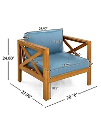 Flynama Outdoor 2 Piece Wood Conversation Set Teak Finish Acacia Wood Armchairs Cushions Foldable Side Table