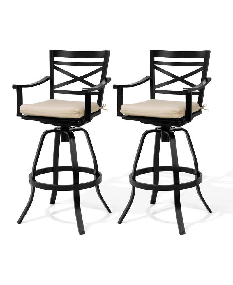 Pellebant 30" Aluminum Swivel Outdoor Bar Stools, Sunbrella Patio Height Barstools with Back, Rust-Proof for Deck Backyard Garden