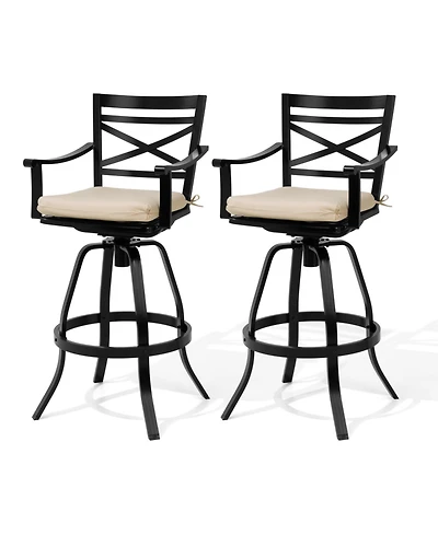Pellebant 30" Aluminum Swivel Outdoor Bar Stools, Sunbrella Patio Height Barstools with Back, Rust-Proof for Deck Backyard Garden