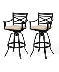 Pellebant 30" Aluminum Swivel Outdoor Bar Stools, Sunbrella Patio Height Barstools with Back, Rust-Proof for Deck Backyard Garden