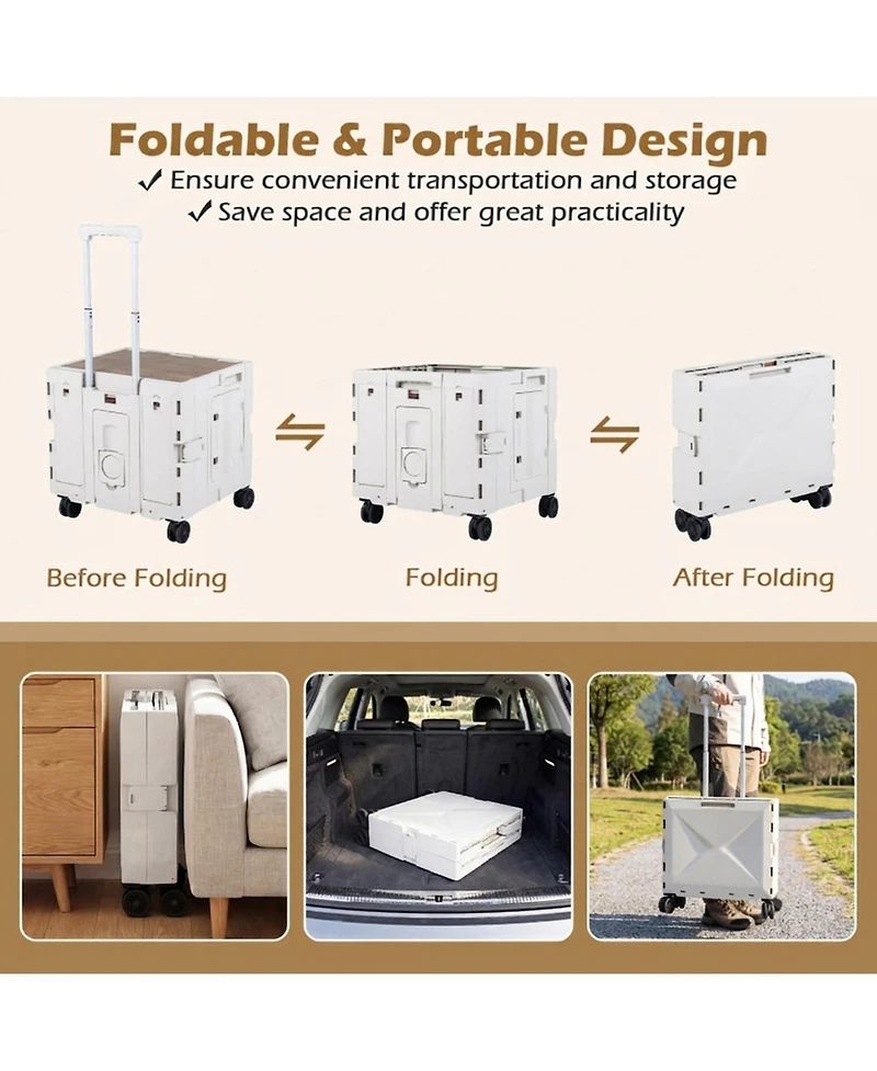 Gouun Foldable Utility Cart on 4 Rotate Wheels with Cup Holder Storage Bin