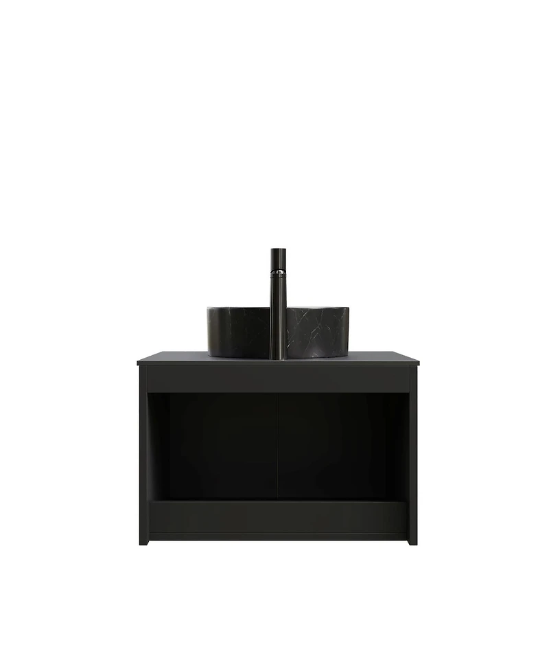 Sillysis Wall Mounted Bathroom Vanity with Ceramic Vessel Sink, Sintered Stone Top, Soft Close Door, Floating Plywood Cabinet