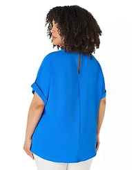 Ashley Stewart Plus Cuffed Textured Women's Top