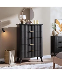 gaomon 5 Drawers Dresser for Bedroom, 47.2'' Tall Dressers with Curved Profile Design, Fluted Wood Drawers, Modern Chest of