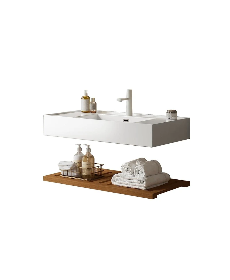 Sillysis Floating Bathroom Vanity with Acrylic Integrated Sink, Wall Mounted Shelf, Modern Storage Solution for Small Bathrooms