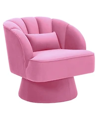 gaomon Modern Swivel Barrel Accent Chair, 360degree(s) Teddy Fabric Upholstered Armchair with Striped Backrest and Plush Padding for Living Room