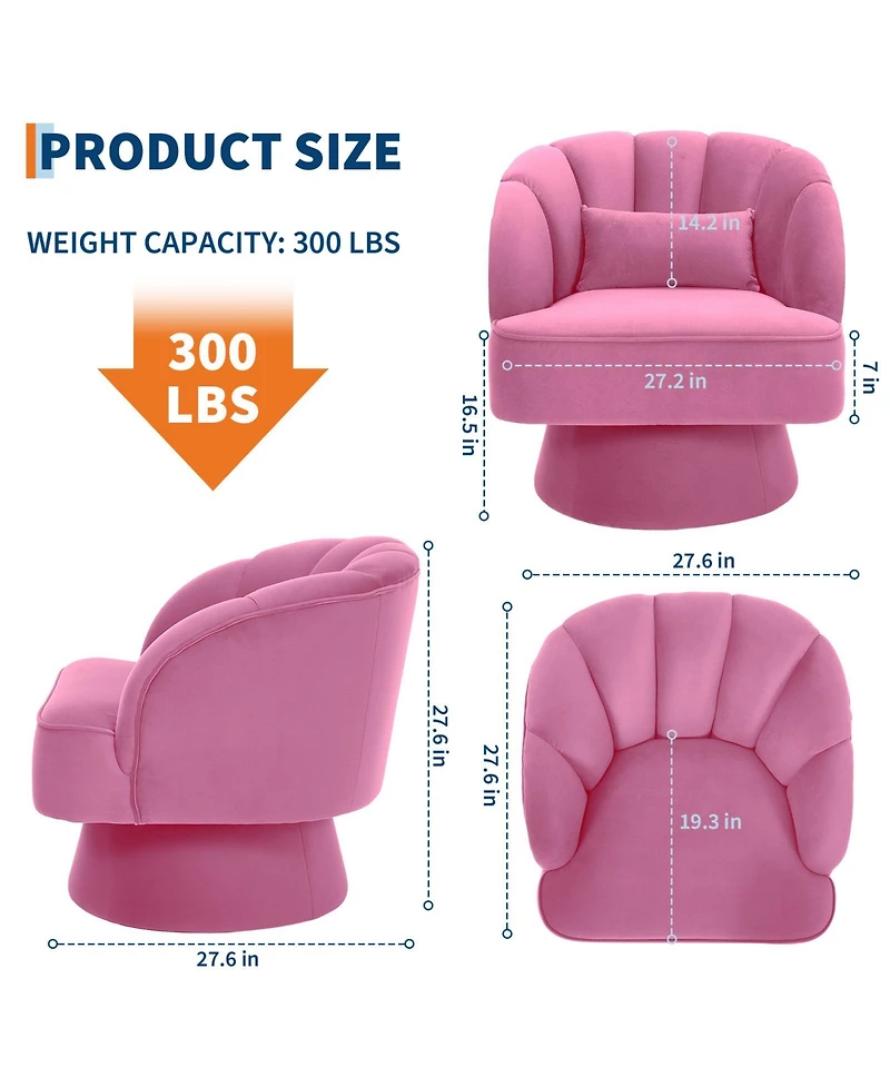 gaomon Modern Swivel Barrel Accent Chair, 360degree(s) Teddy Fabric Upholstered Armchair with Striped Backrest and Plush Padding for Living Room