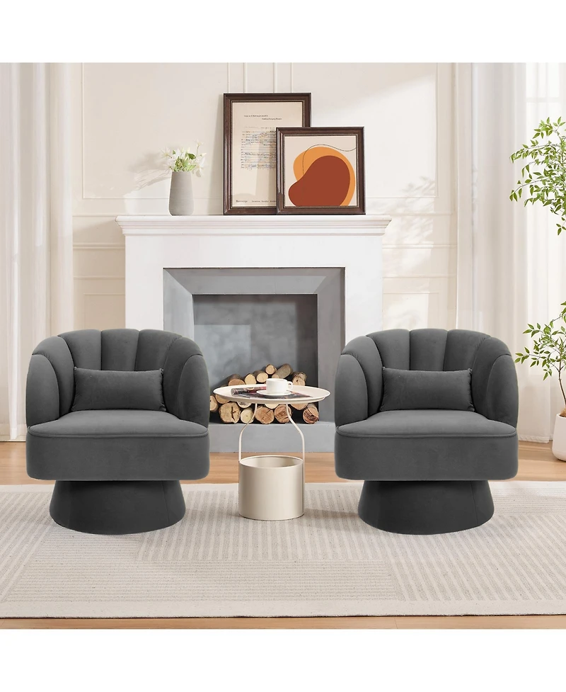 gaomon Modern Swivel Barrel Accent Chair, 360degree(s) Teddy Fabric Upholstered Armchair with Striped Backrest and Plush Padding for Living Room