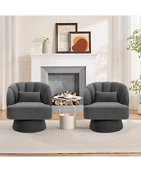 gaomon Modern Swivel Barrel Accent Chair, 360degree(s) Teddy Fabric Upholstered Armchair with Striped Backrest and Plush Padding for Living Room