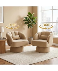 gaomon Modern 360 Swivel Barrel Chair 2-Piece, Velvet Upholstered Round Lounge Armchair with Striped Backrest, Comfy Accent