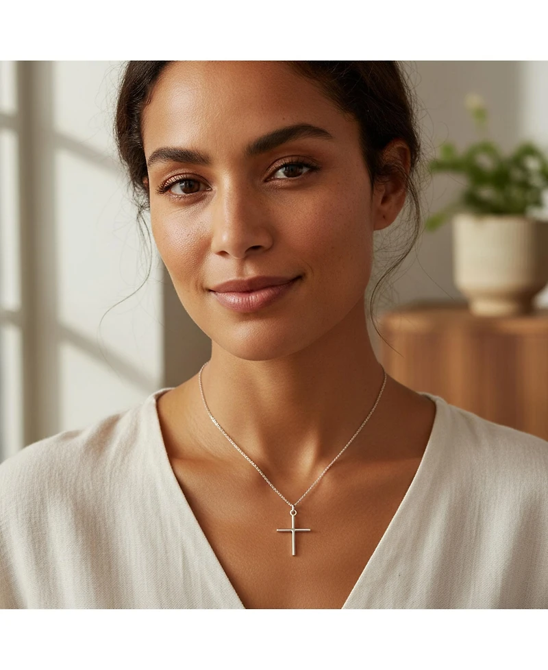 Bling Jewelry Religious Cross Pendant Necklace Minimalist Simple Tube Style .925 Sterling Silver 1.25 inch