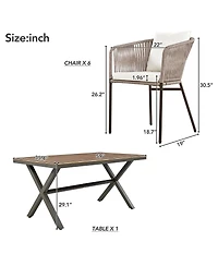 Asagikoiai 7 Piece Outdoor Dining Set with Acacia Wood Table and Rope Chairs