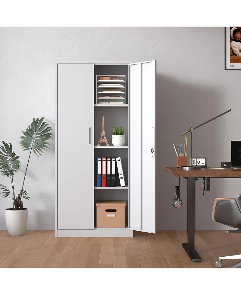 Boyel Living 71" Metal Storage Cabinet - Lockable doors, 4 shelves, ideal for garage, office, classroom, or pantry organization.