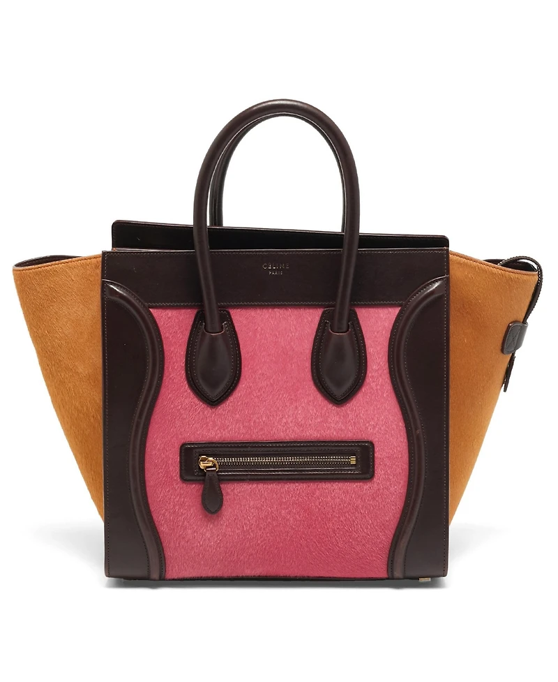 Pre-Owned Celine Mini Luggage Tricolor Calf Hair and Leather Tote