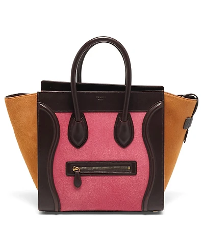 Pre-Owned Celine Mini Luggage Tricolor Calf Hair and Leather Tote