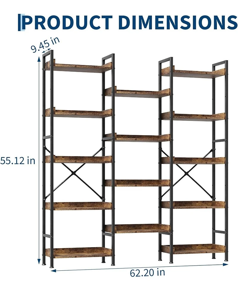 gaomon Book Shelf, 5 Tier Bookshelf, Wood Bookcase with 14 Open Display Shelves