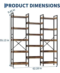 gaomon Book Shelf, 5 Tier Bookshelf, Wood Bookcase with 14 Open Display Shelves