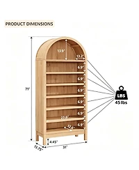 gaomon 71" Tall 7 Tier Arched Bookcase Bookshelf with Adjustable Shelves, Wooden Storage Cabinet for Bedroom