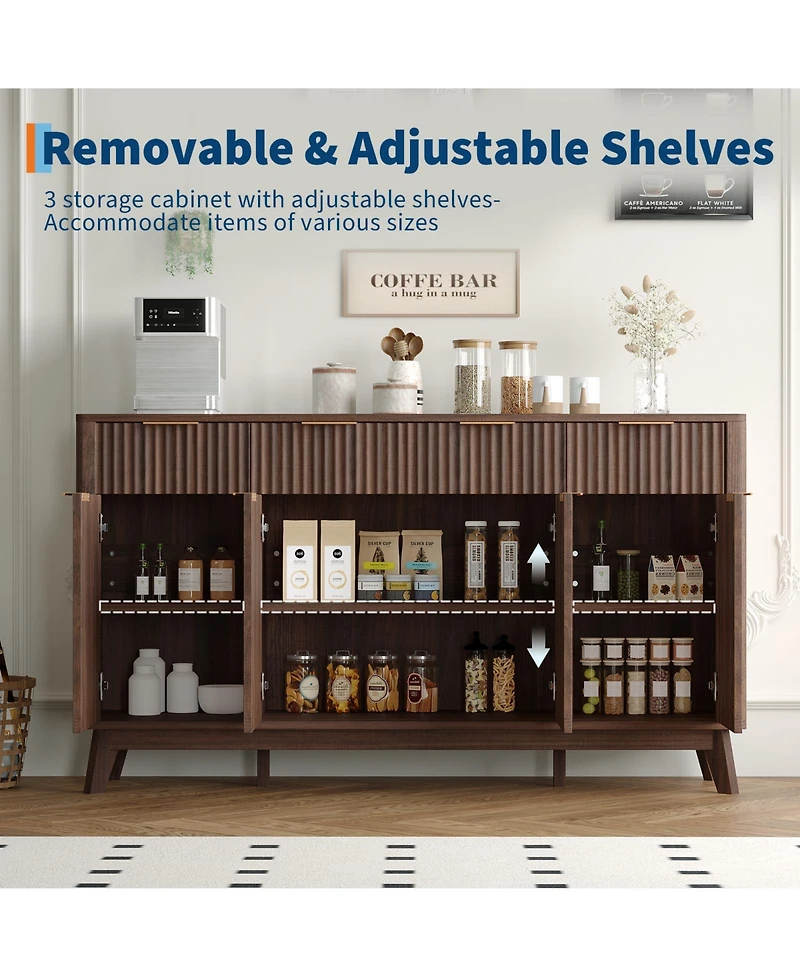 homfan Modern Sideboard Buffet Cabinet for Dining Room, Elegant Storage Solution,Fluted Design, Spacious Drawers, Adjustable Shelves and Doors