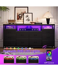 gaomon Dresser Tv Stand with 10 Fabric Drawers Built Usb Ports Led Lighting Wide Storage Unit for 75inch TVs