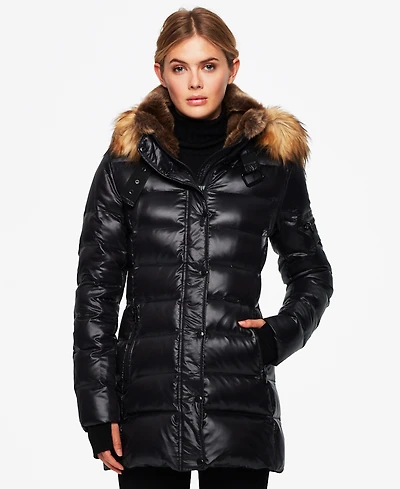 S13 Women's Chelsea Faux-Fur-Trim Collar Hooded Puffer Coat